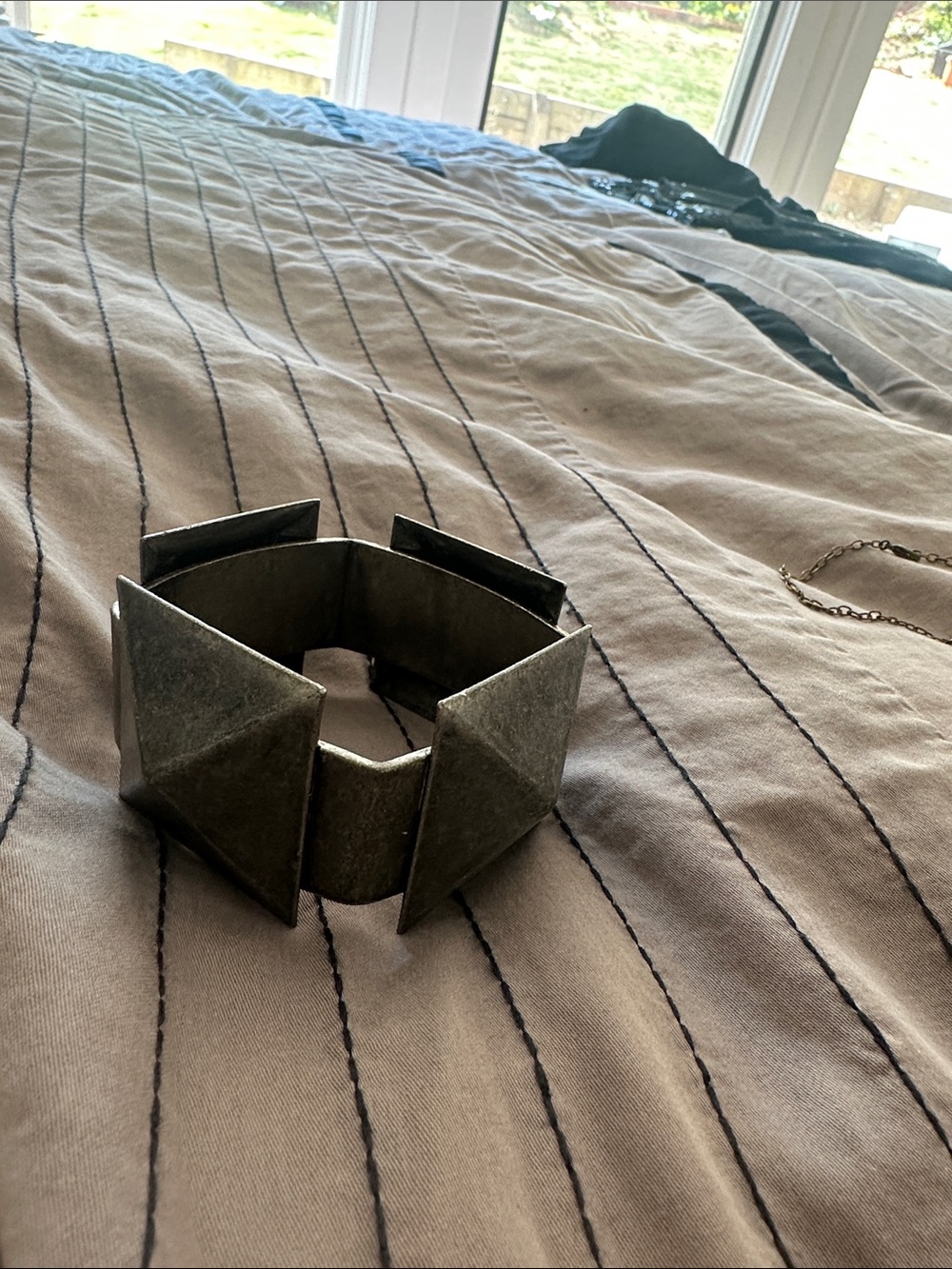 Geometric Metal Statement Cuff Bracelet - Antique Silver Tone